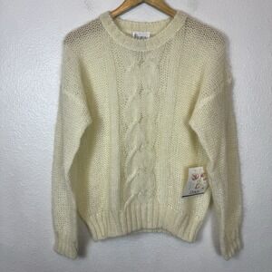 New Vintage Erika Cream‎ Mohair Fishermans Sweater Womens Medium Cable Knit